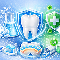 Scientific and herbal oral care actives showing whitening boosters, antibacterial ingredients and enamel protection for innovative toothpaste and oral care product development
