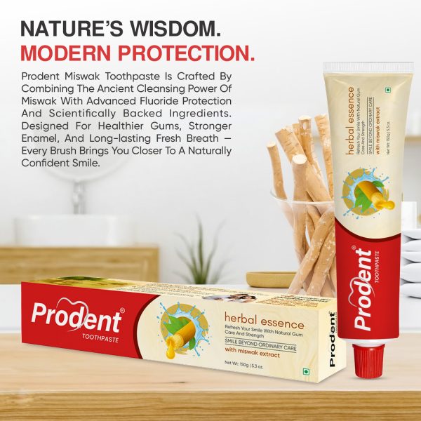 Prodent Miswak Essential Toothpaste with fluoride for daily oral hygiene