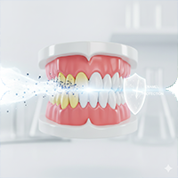 Professional male scientist in a high-tech dental laboratory holding Prodent toothpaste with advanced formula glow.